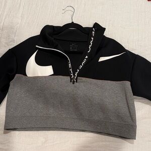 Nike Black and Gray Half-Zip Cropped Top